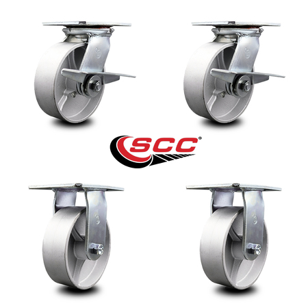 Service Caster 6 Inch Semi Steel Caster Set with Roller Bearing 2 Brakes and 2 Rigid SCC SCC-35S620-SSR-SLB-2-R-2